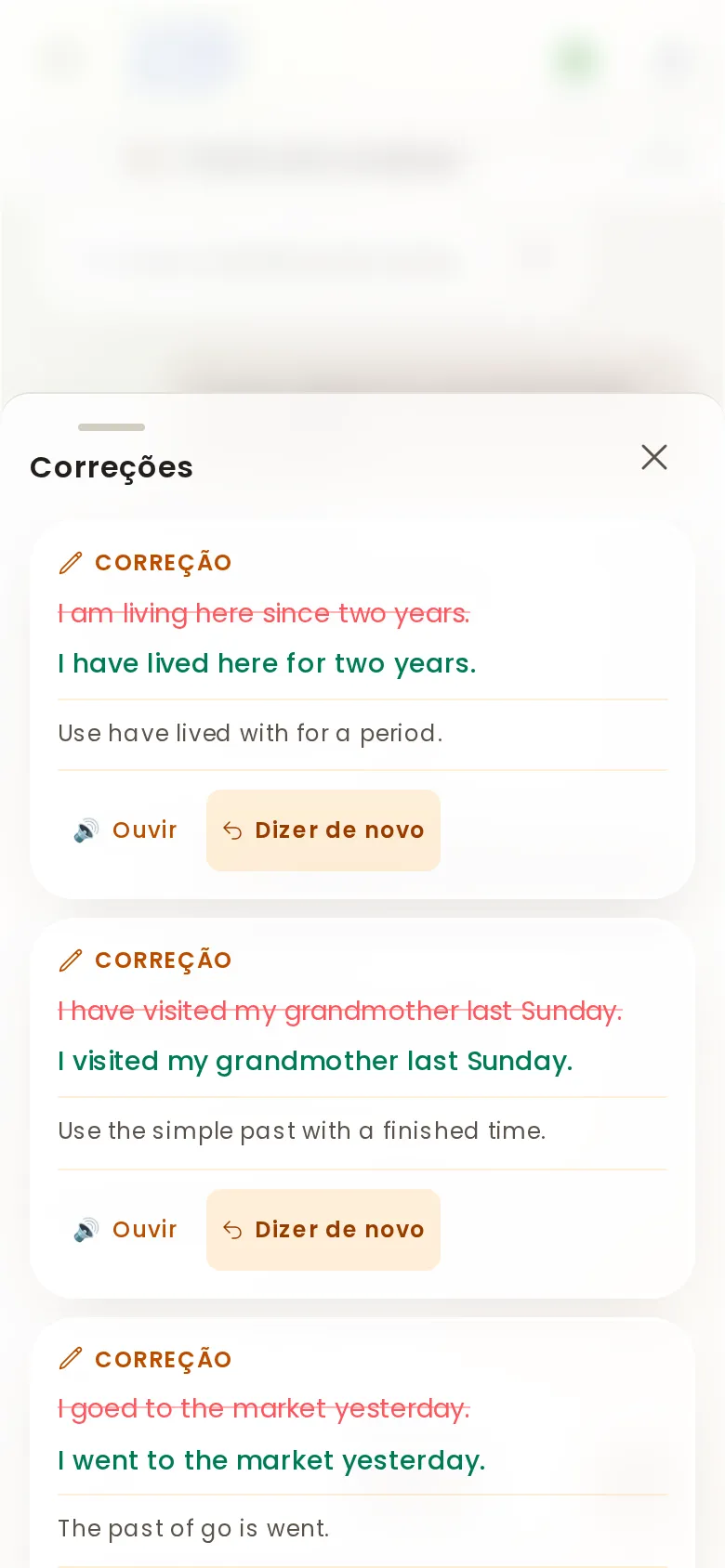 Conversa com correção na hora, no celular