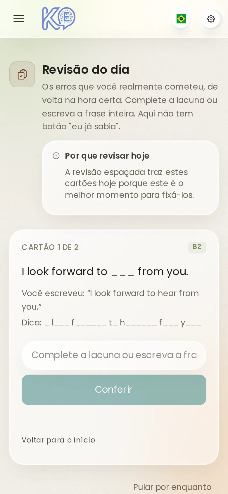 O que errou volta para revisão, no celular