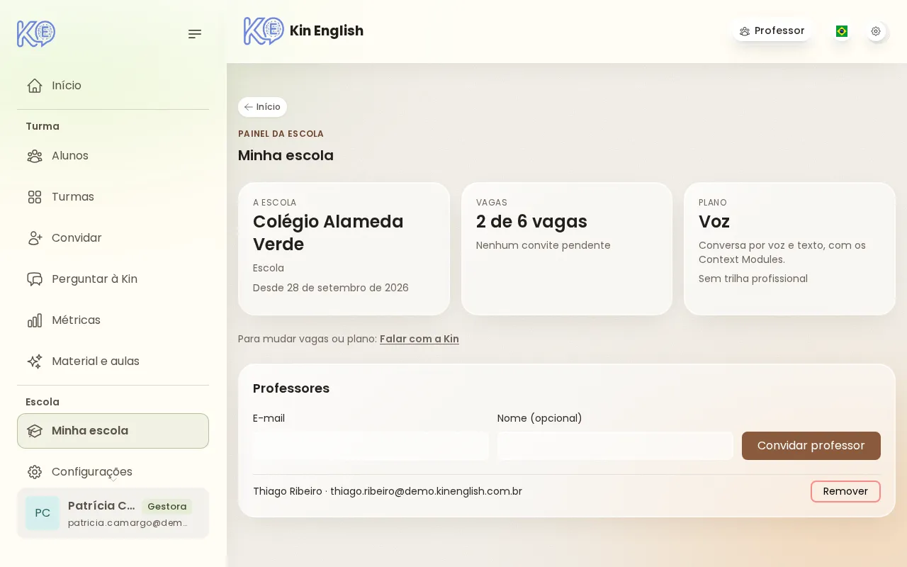 Minha escola: vagas ocupadas, plano contratado e professores da escola