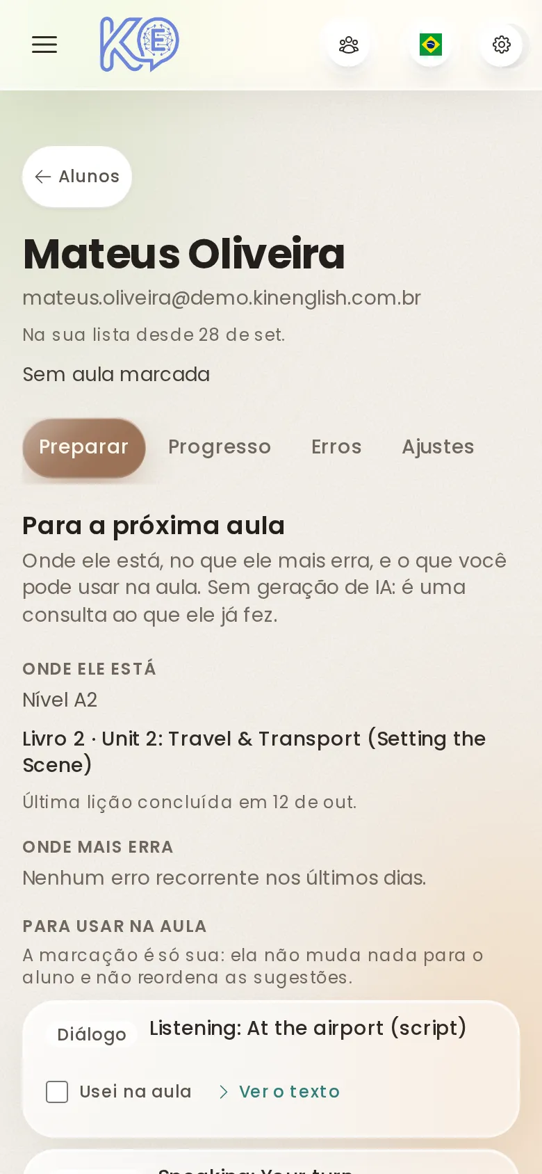 A ficha antes da próxima aula, no celular