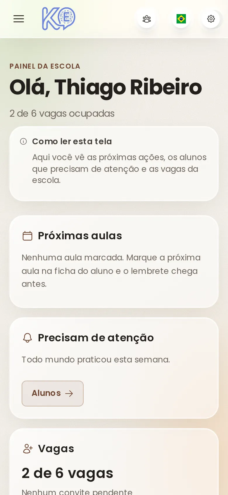 Painel do professor, no celular